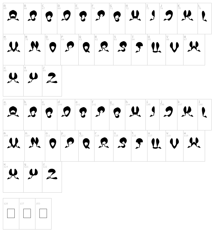 Over The Sky font map